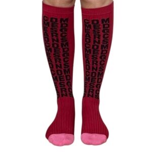 NWT Comme des Garcons Red Pink logo socks Sz L